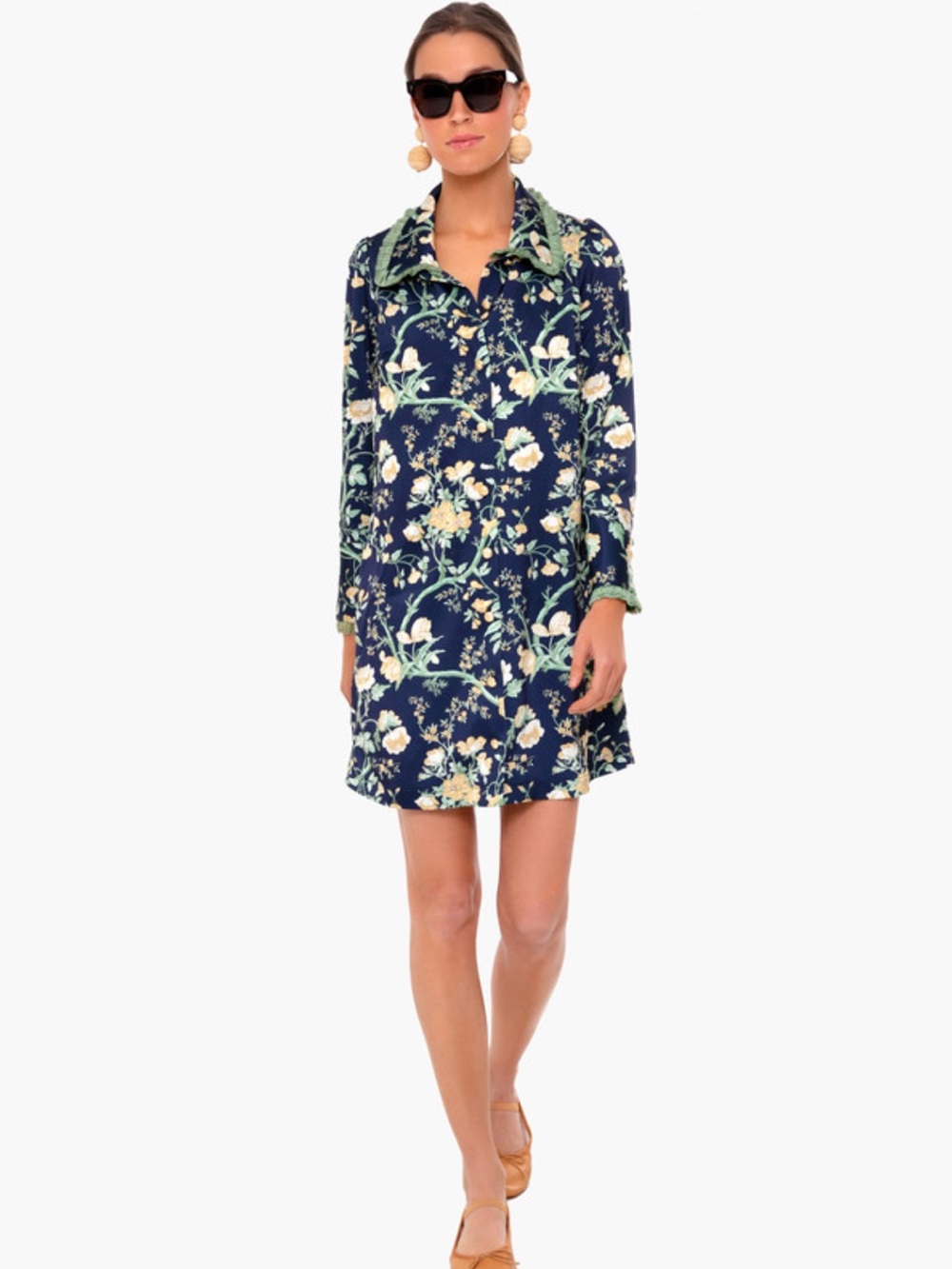 Tuckernuck TWIGGY Navy Floral Ruffle-Trim Green Accents NWT